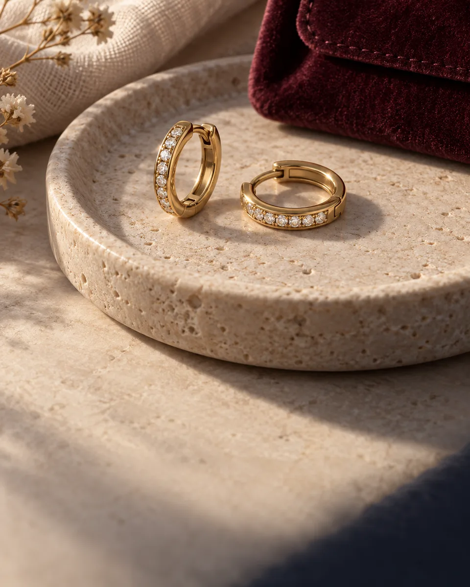 Illustrative gold and diamond earrings for a jewellery campaign concept