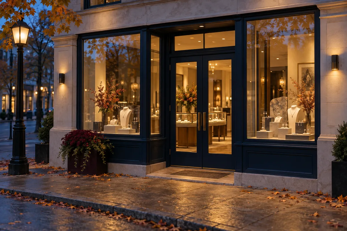 Illustrative jewellery storefront accompanying a Winnipeg and Manitoba marketing guide